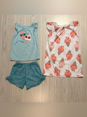 Carter’s Girls 2T 3pc Pajama Set Ice Cream Summer Vibes Shorts Nightgown